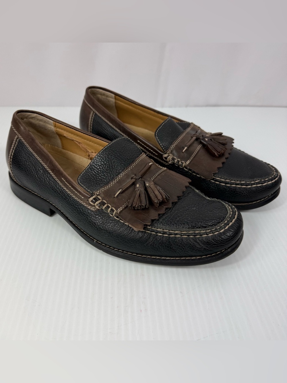 Bass Men's Loafers Slip On Leather Grant Dress Shoes w/ Tassels 2 Tone Brown 10